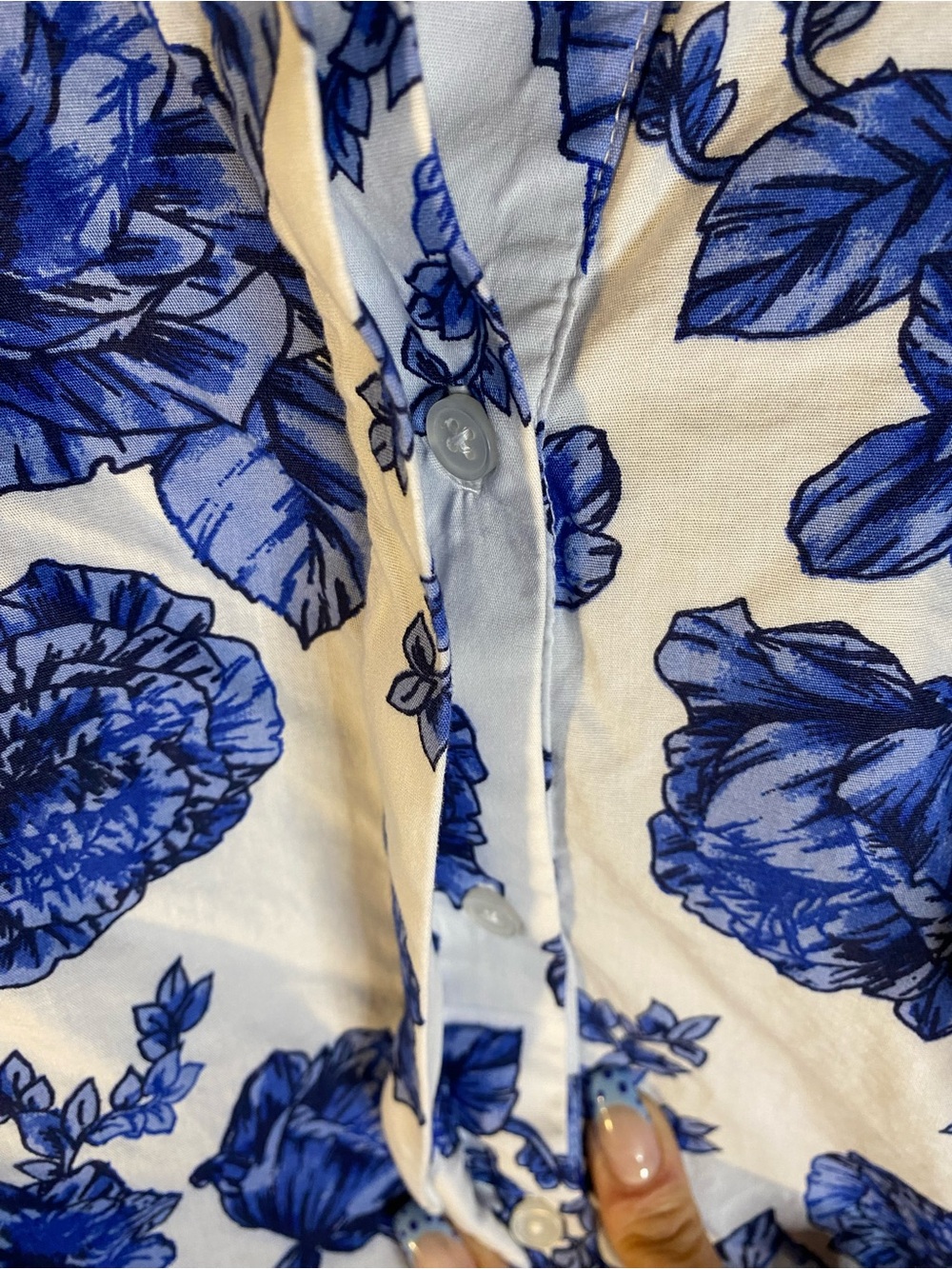CeCe Blue and White Floral Ruffle Sleeve Blouse - Picture 3 of 12